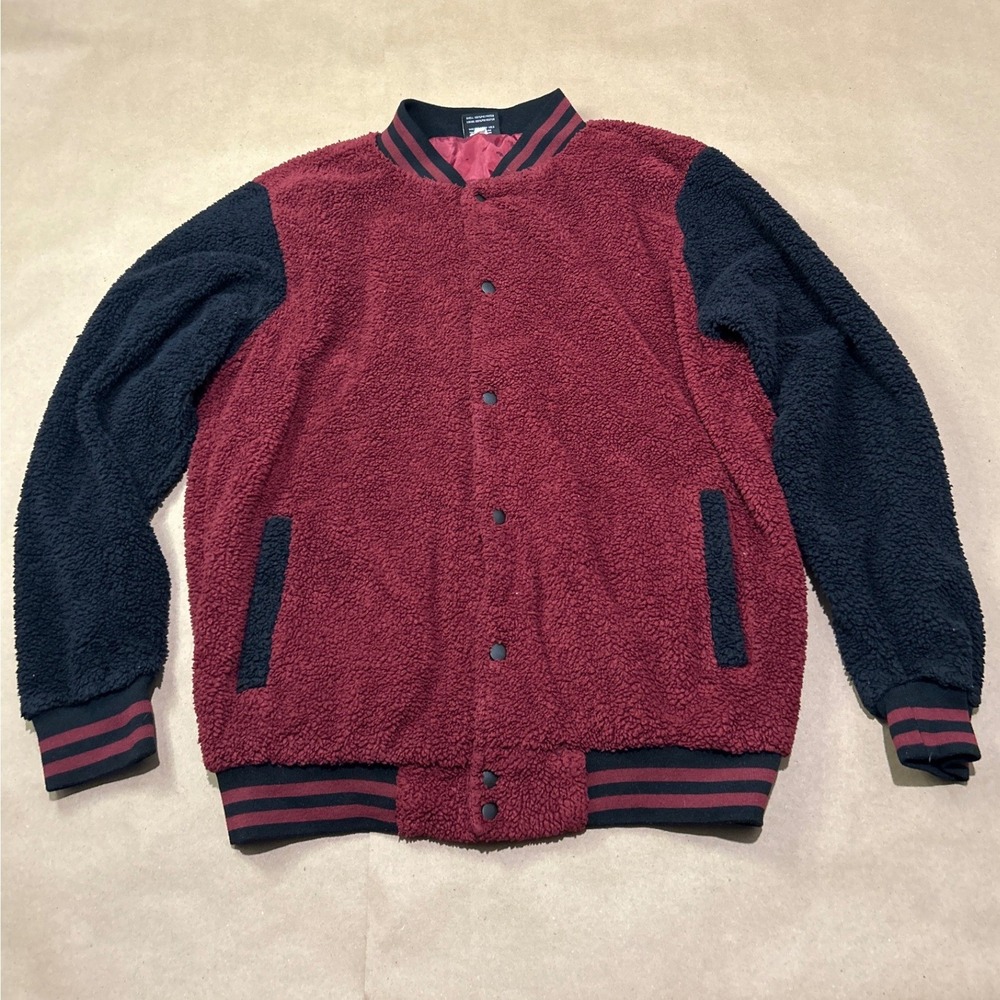 Original Deluxe Burgundy and Black Fleece Varsity Jacket Women Size XL